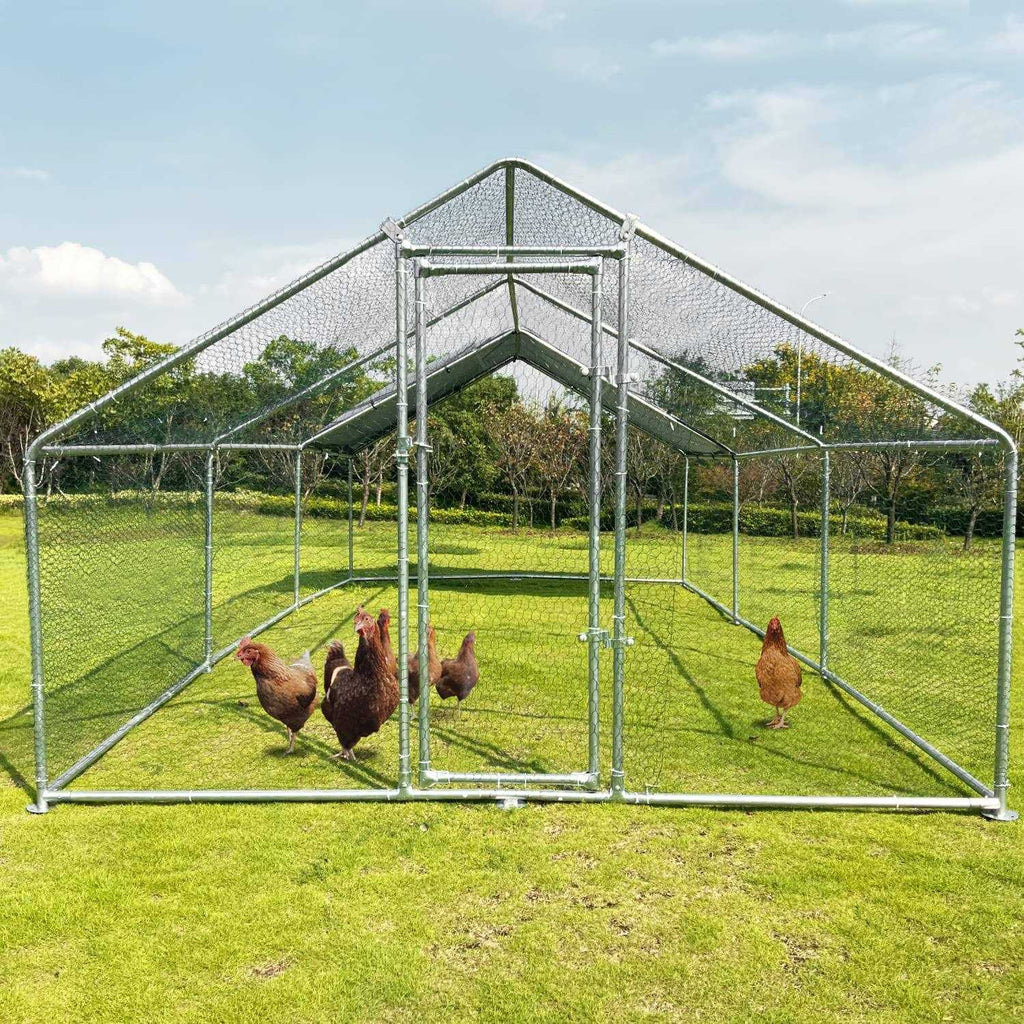 Large Metal Walk-in Chicken Coop with Waterproof Cover H49827