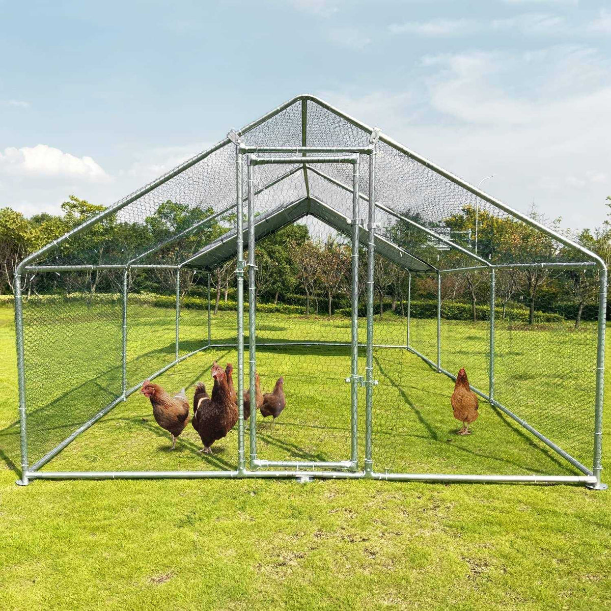 Large Metal Walk-in Chicken Coop with Waterproof Cover H49827