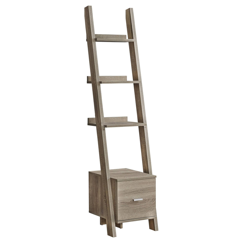 Dark Taupe Ladder Bookcase with Storage Drawer Q6566