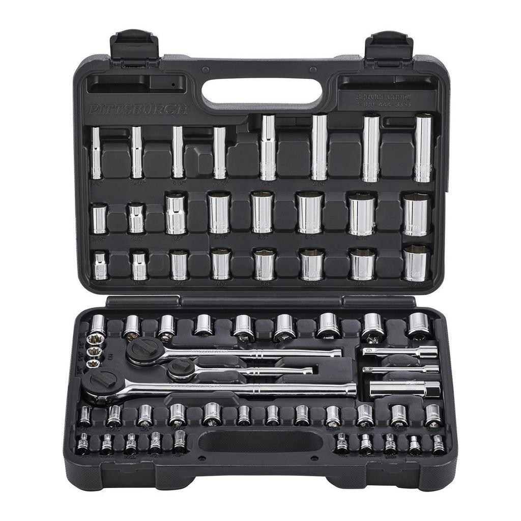 1/4 in., 3/8 in., and 1/2 in. Drive SAE and Metric Socket Set, 64-Piece P45351
