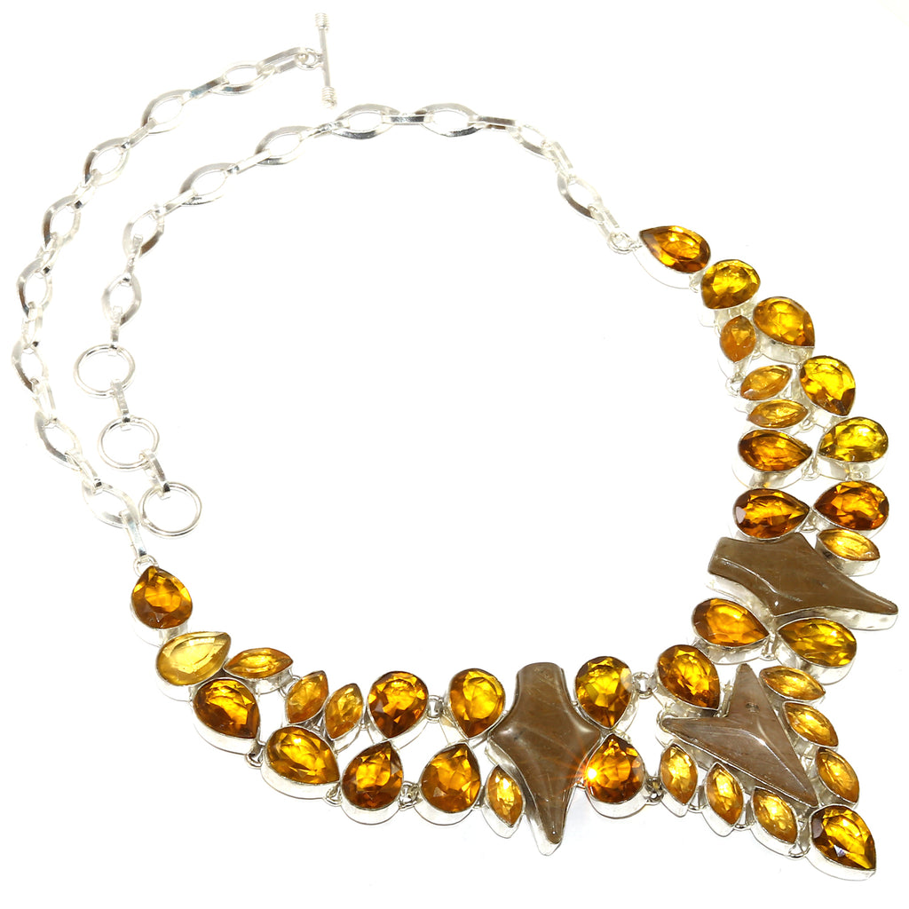 Citrine Quartz 925 Silver Necklace 16-18'' U408