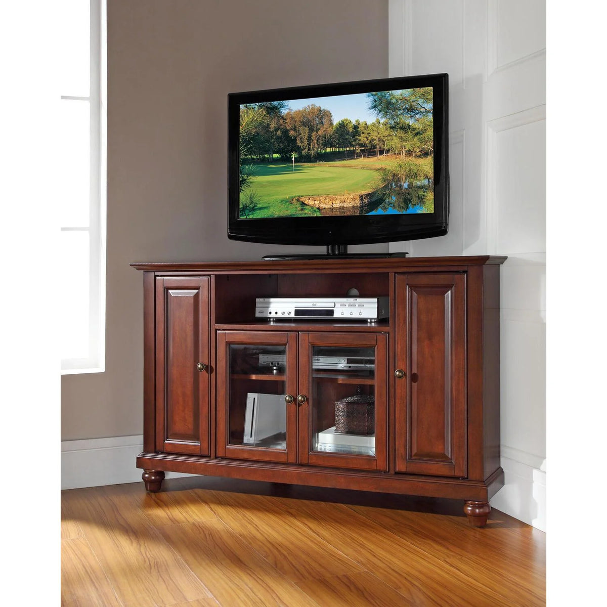 48" Corner Tv Stand Mahogany Y36754