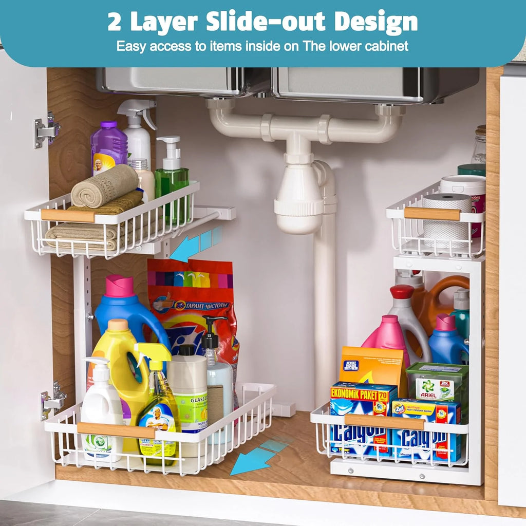White 2 Pack 2 Tier Slide Out Under Sink Organizer E59088