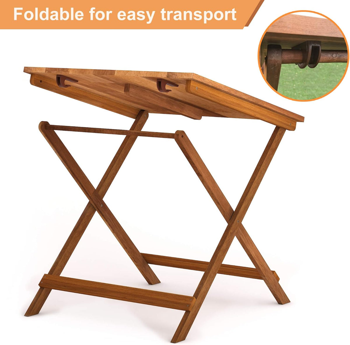 Wood Folding Table 29.5" x 29.5" x 28.7" Golden Teak T37948