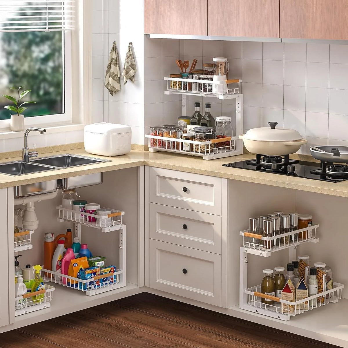 White 2 Pack 2 Tier Slide Out Under Sink Organizer E59088