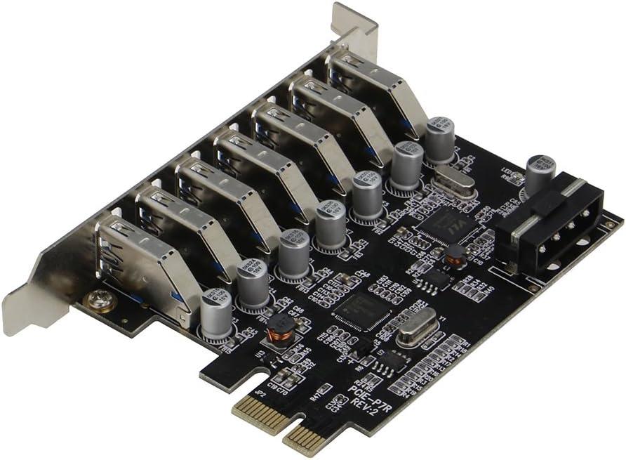 PCIE 7 Port USB 3.0 Adapter Card with Molex Power Connector G7282