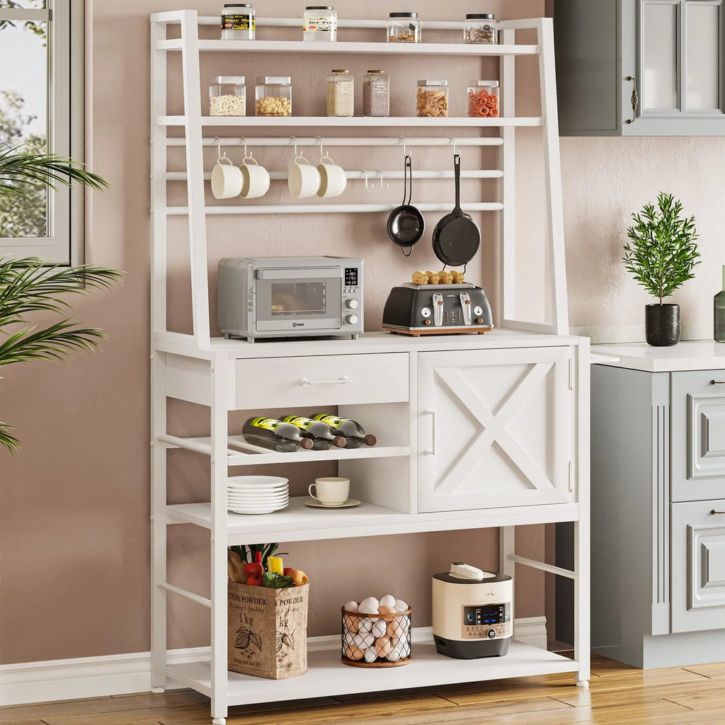 White Kitchen Bakers Rack with Storage G2397