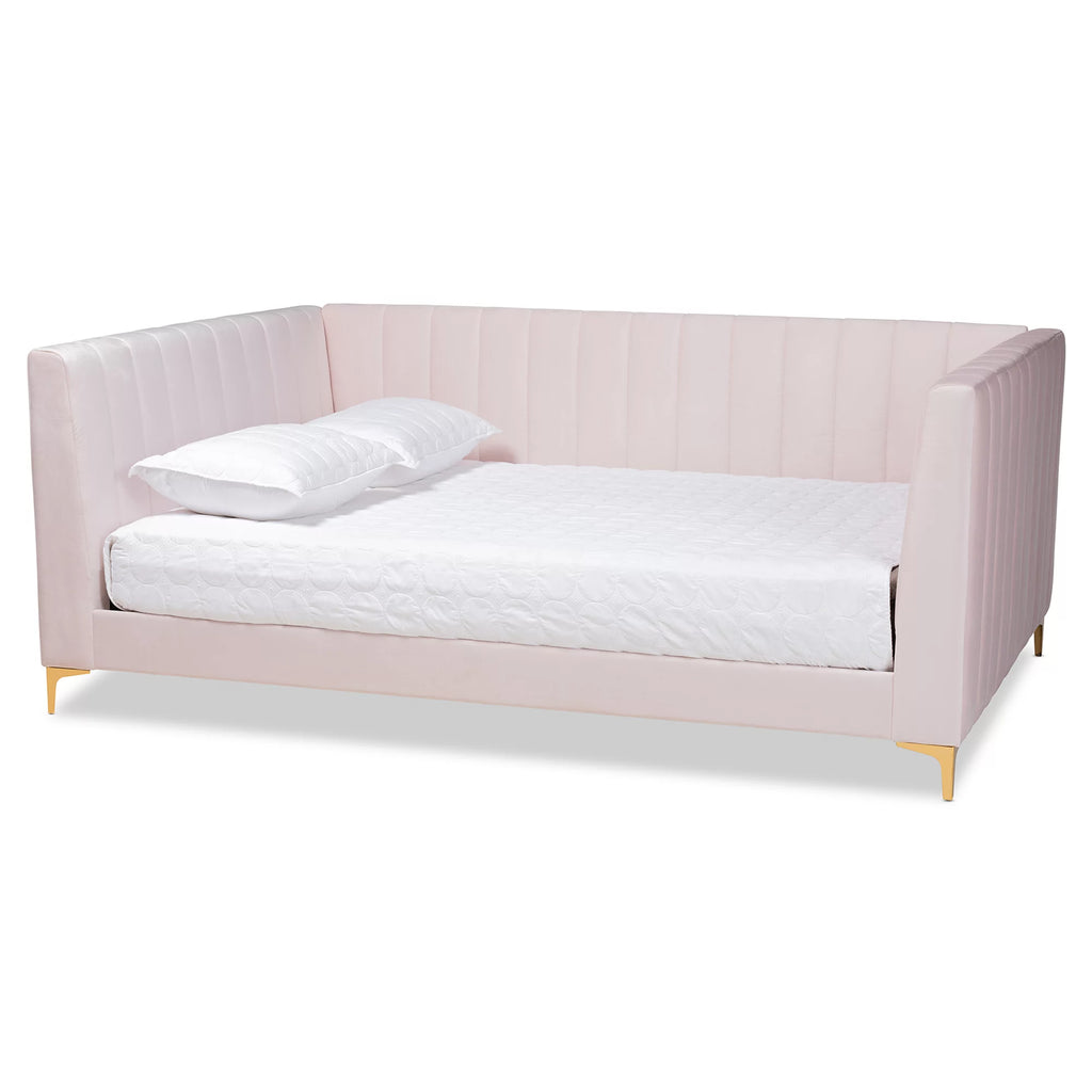Light Pink Velvet Gold Finished Full Daybed W779