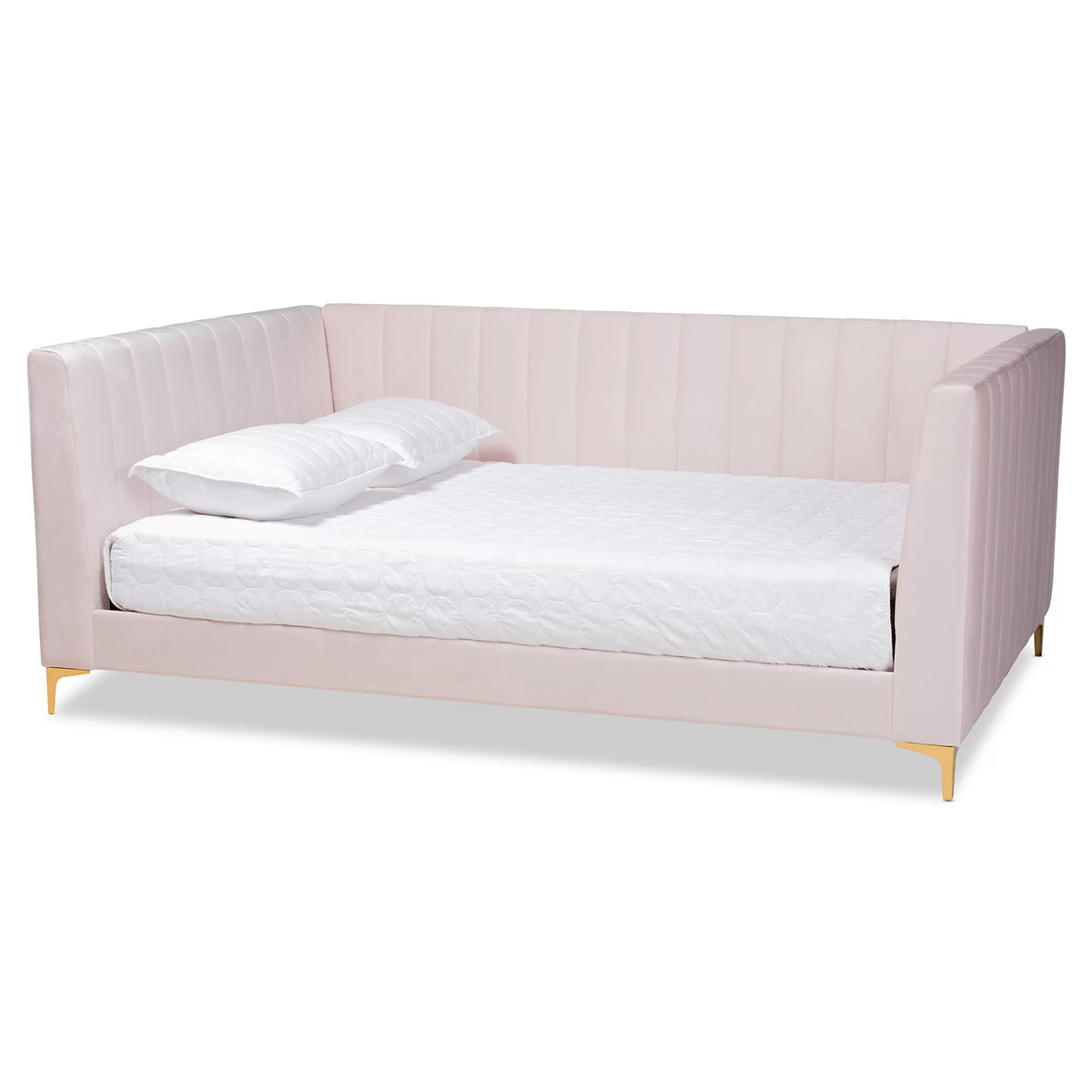 Light Pink Velvet Gold Finished Full Daybed W779