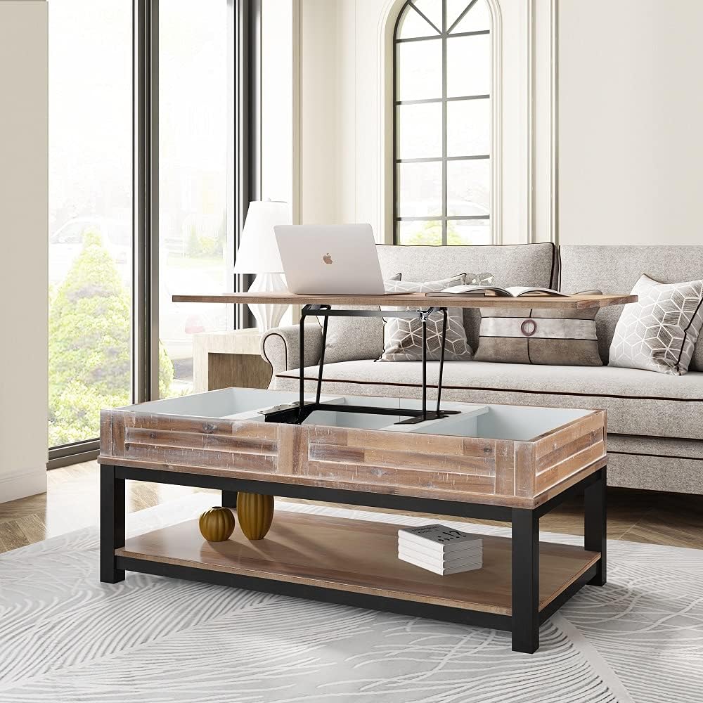 Gray Coffee Table with Drawer and Storage Shelf D8433