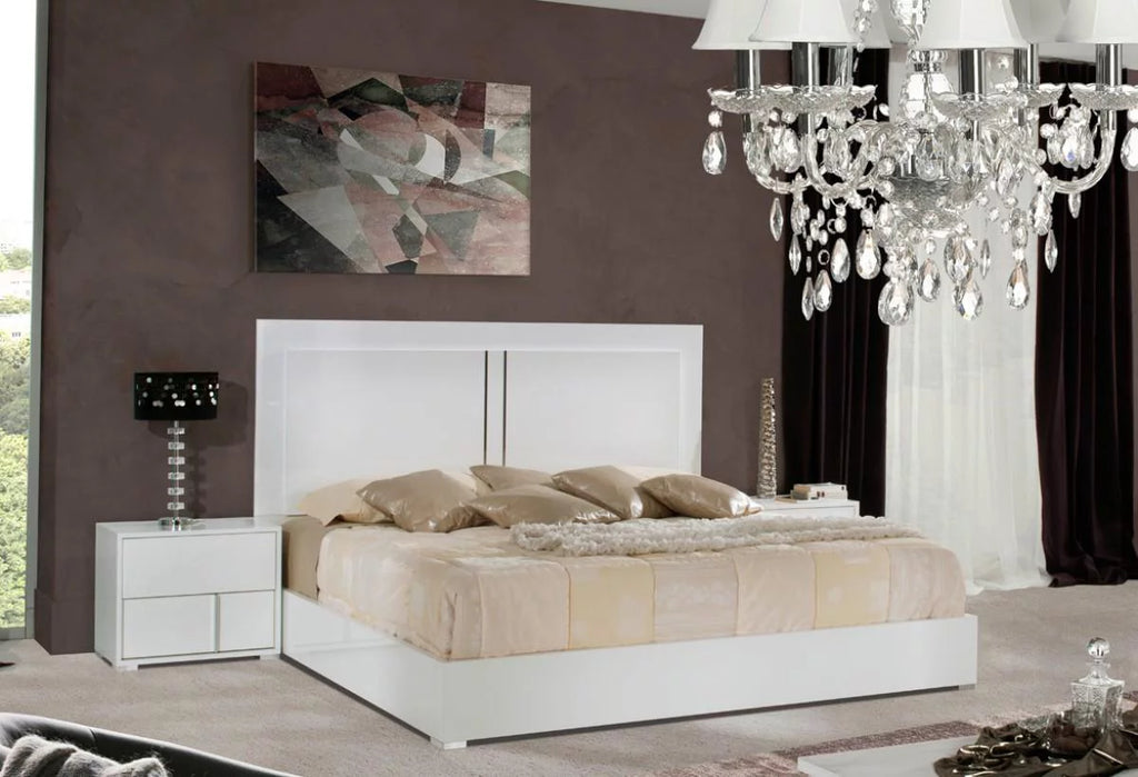 White Gloss Finish Queen Platform Bed Q66108