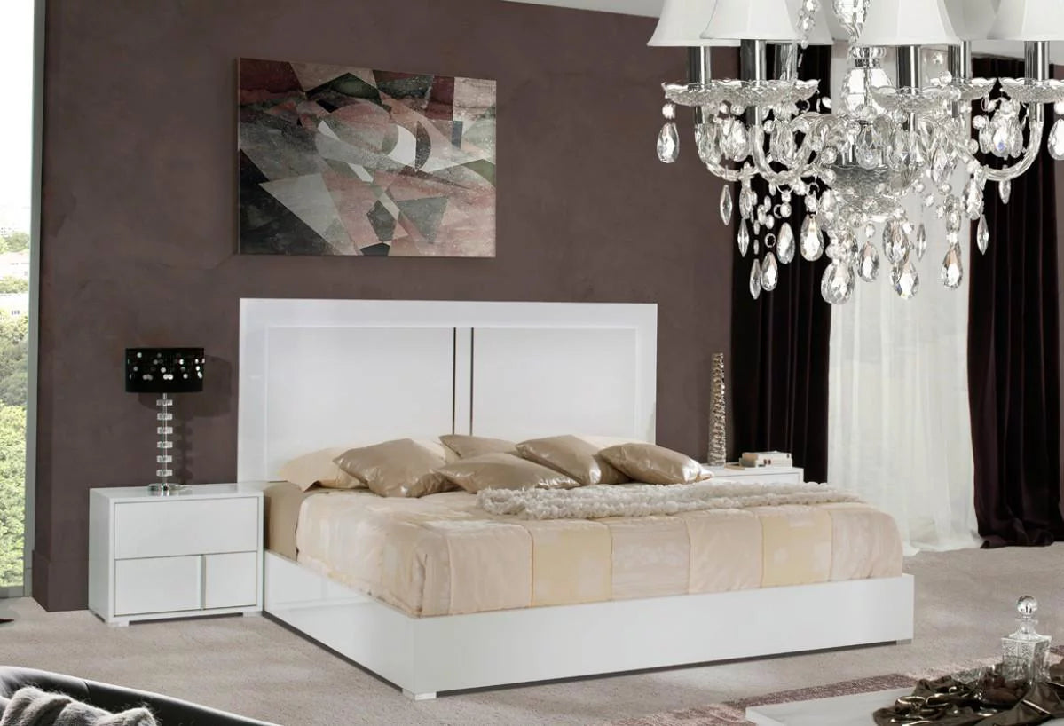 White Gloss Finish Queen Platform Bed Q66108