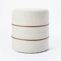 Cream Round Ottoman with Leather Piping D749358