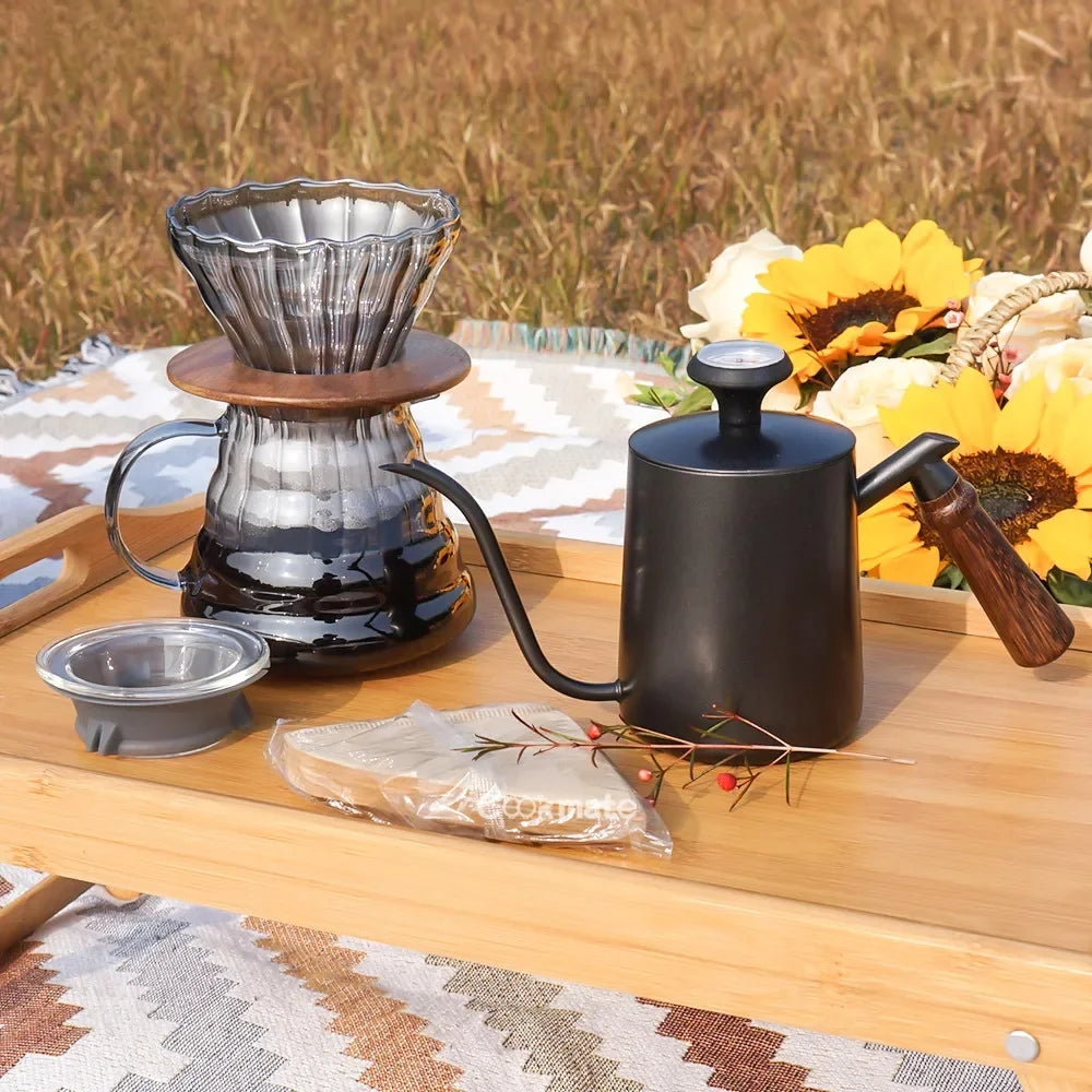 White Steel GooseNeck Coffee Kettle 600ML with Thermometer Z8865