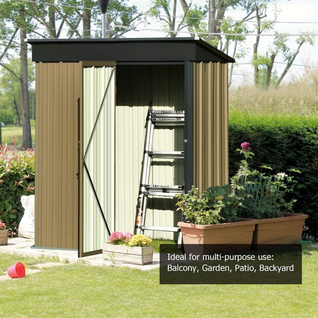 5x3 FT Galvanized Steel Outdoor Storage Shed, Dark Grey M362