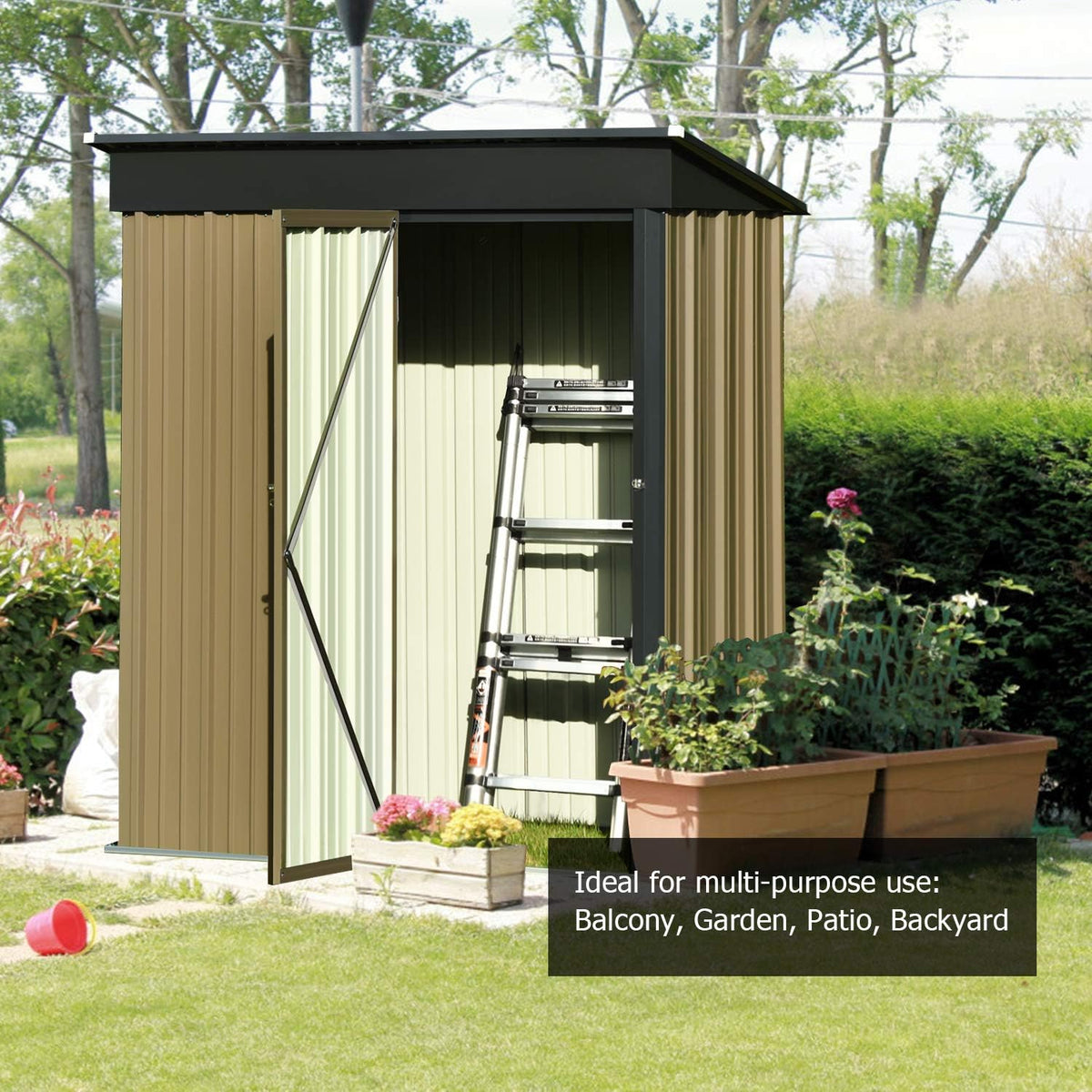 5x3 FT Galvanized Steel Outdoor Storage Shed, Dark Grey M362
