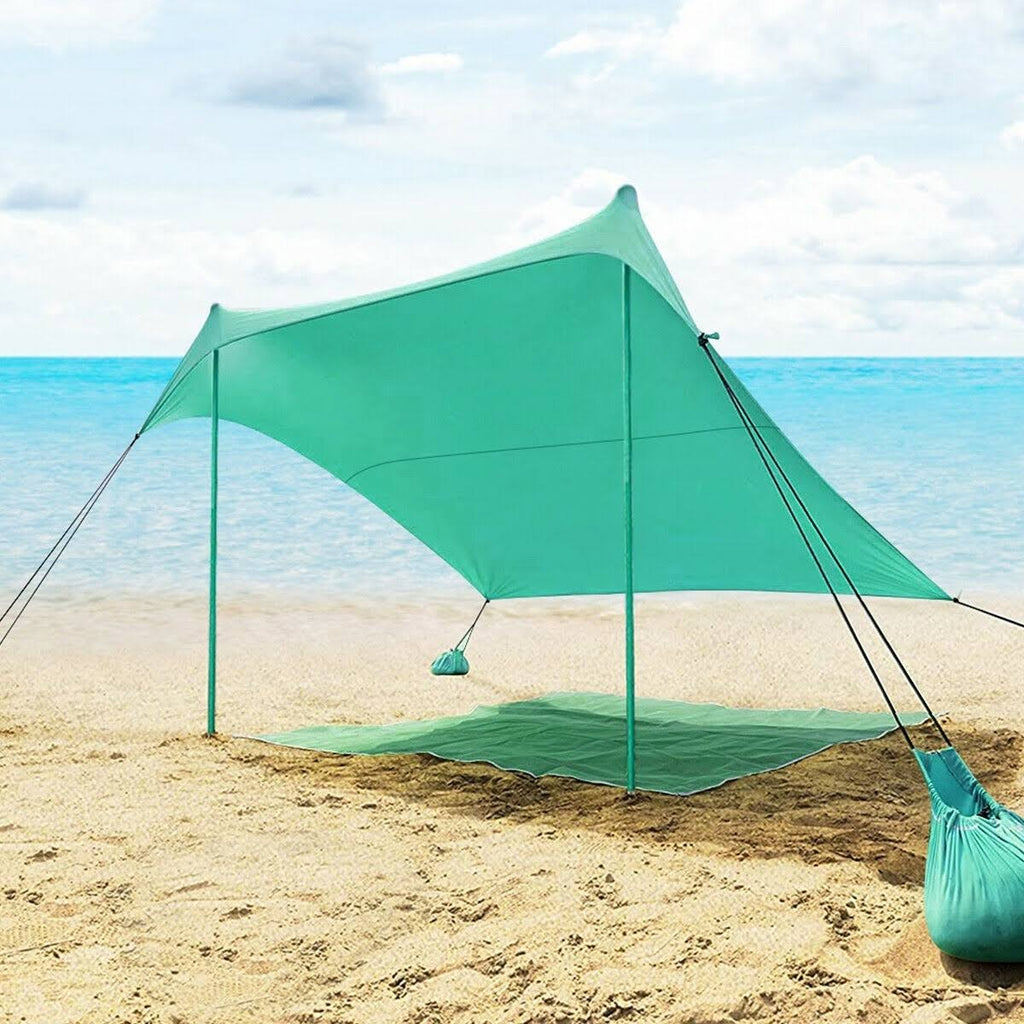 7 x 7 Family Beach Tent Canopy Sunshade with 4 Poles Green H278