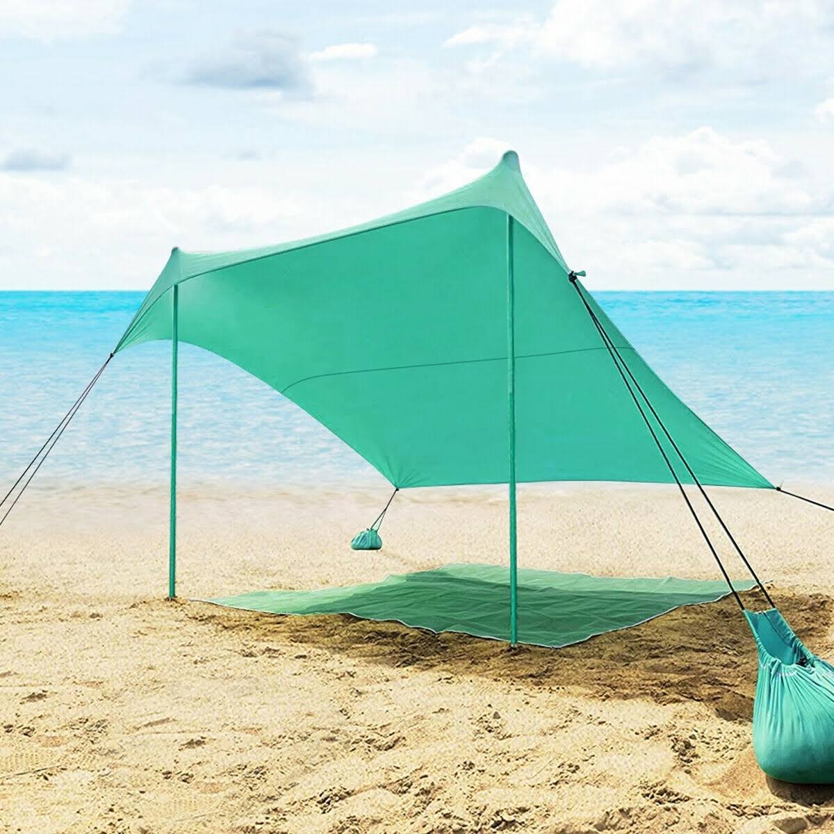 7 x 7 Family Beach Tent Canopy Sunshade with 4 Poles Green H278
