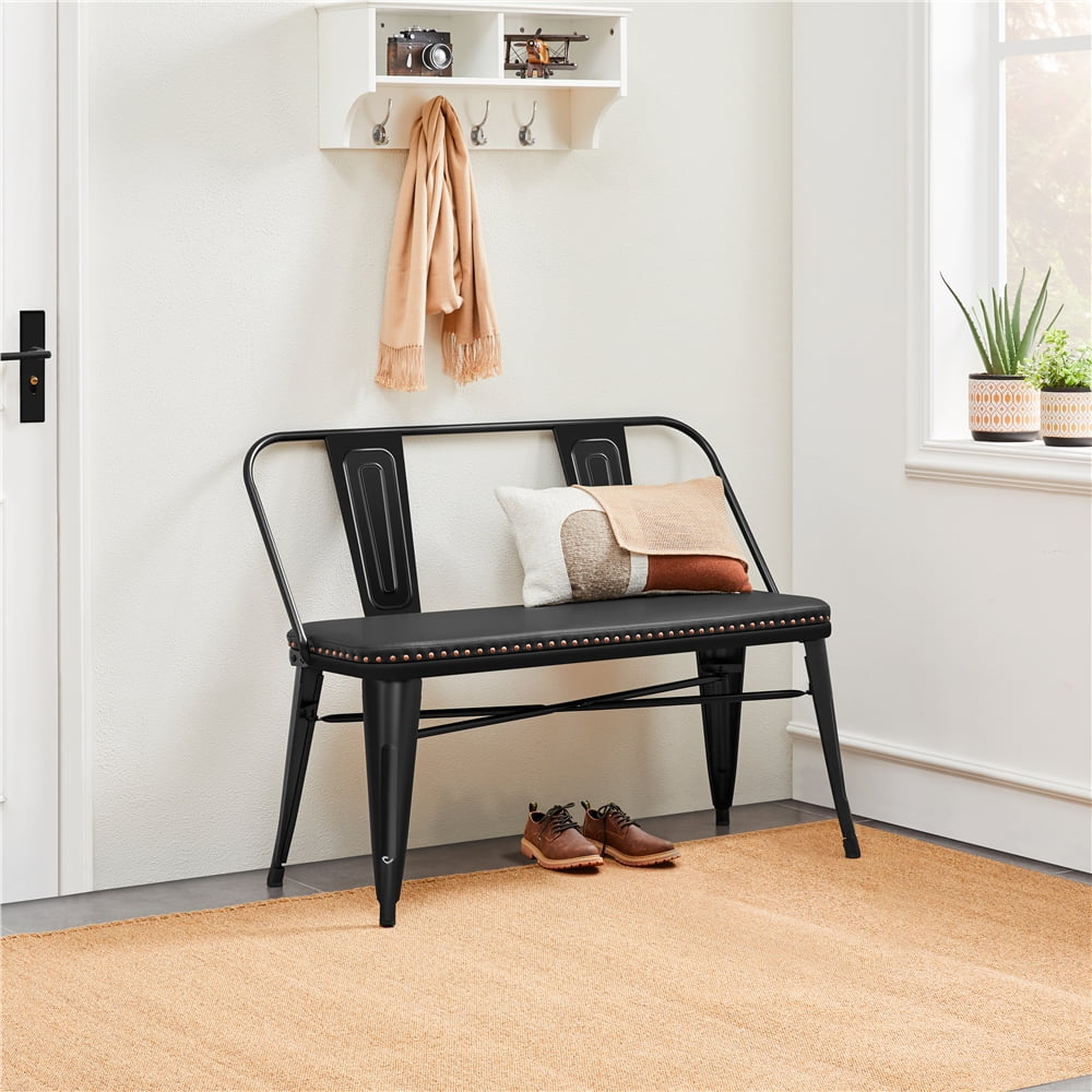 Black Metal Dining Bench with Upholstered Seat V412