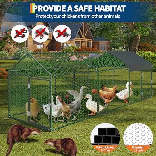 Metal Chicken Coop with Waterproof Cover, 120" x40" x40" Large Chicken Run with 3 Doors, Silver Q29349