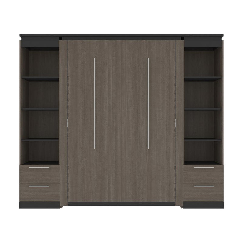 98" Full Murphy Bed and 2 Bookcases with Drawers in Bark Gray C473