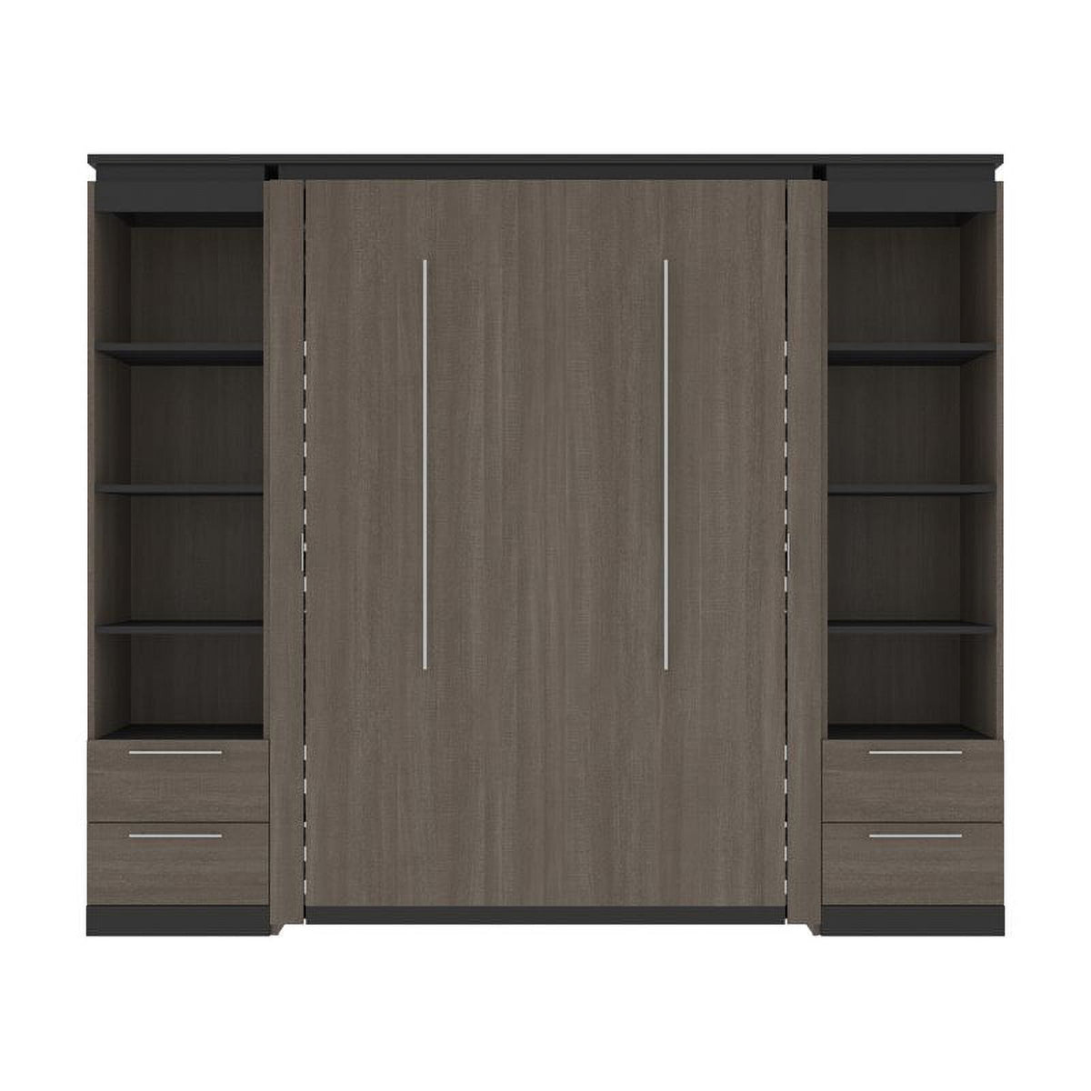 98" Full Murphy Bed and 2 Bookcases with Drawers in Bark Gray C473