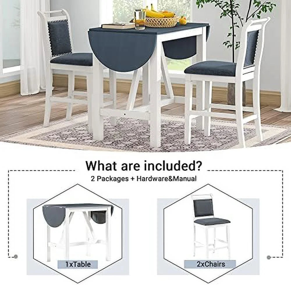3 Piece Round Counter Height Dining Table Set with 2 Chairs J753923