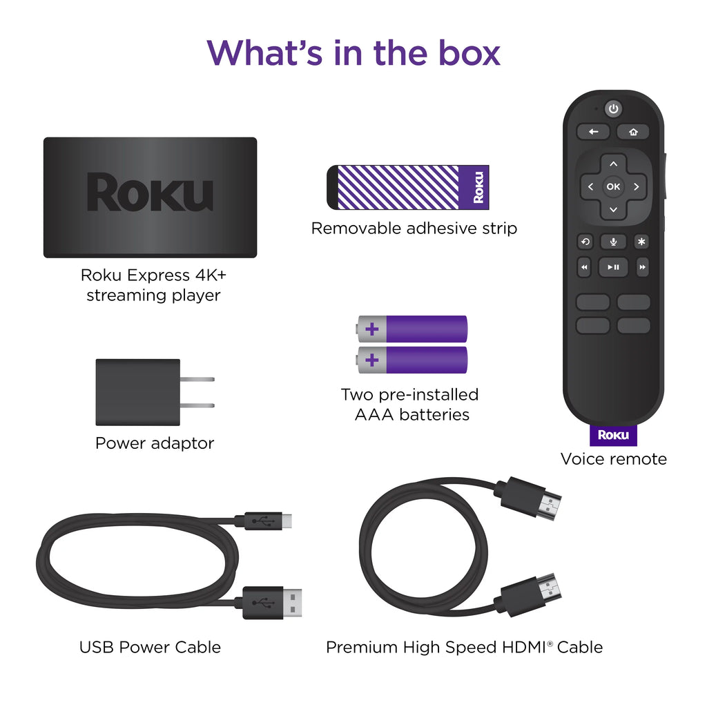 (2 pack) Roku Express 4K+ Streaming Player 4K/HD/HDR with Premium HDMI Cable Voice Remote K61769