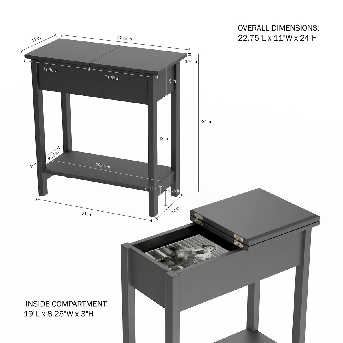 Gray Flip Top Side Console Table B4117