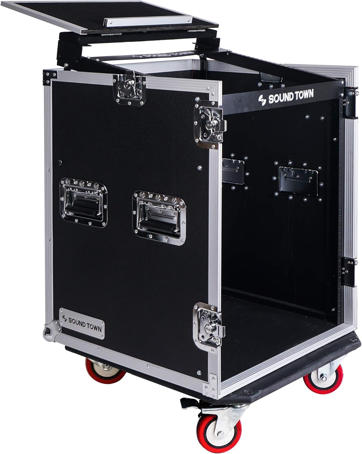 14U PA DJ Rack Case with 11U Slant Mixer Top and Casters X208