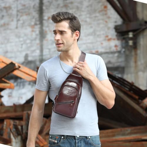 Leather Sling Bag with USB Charging Port Chest Bag Shoulder Bag Crossbody Daypack Backpack O728