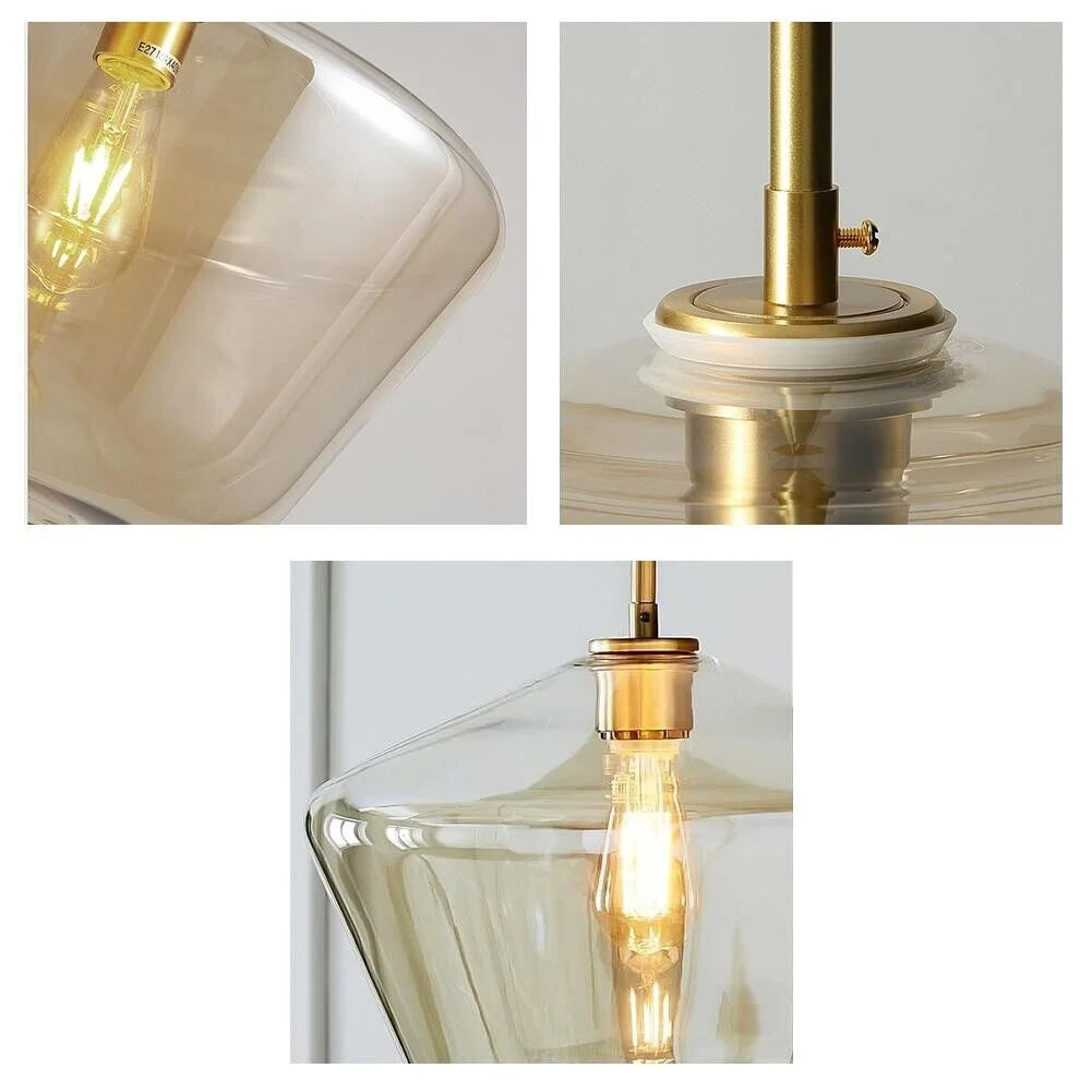 Vintage Glass 3 Light Pendant Lamp Adjustable Height Gold Finish K62958