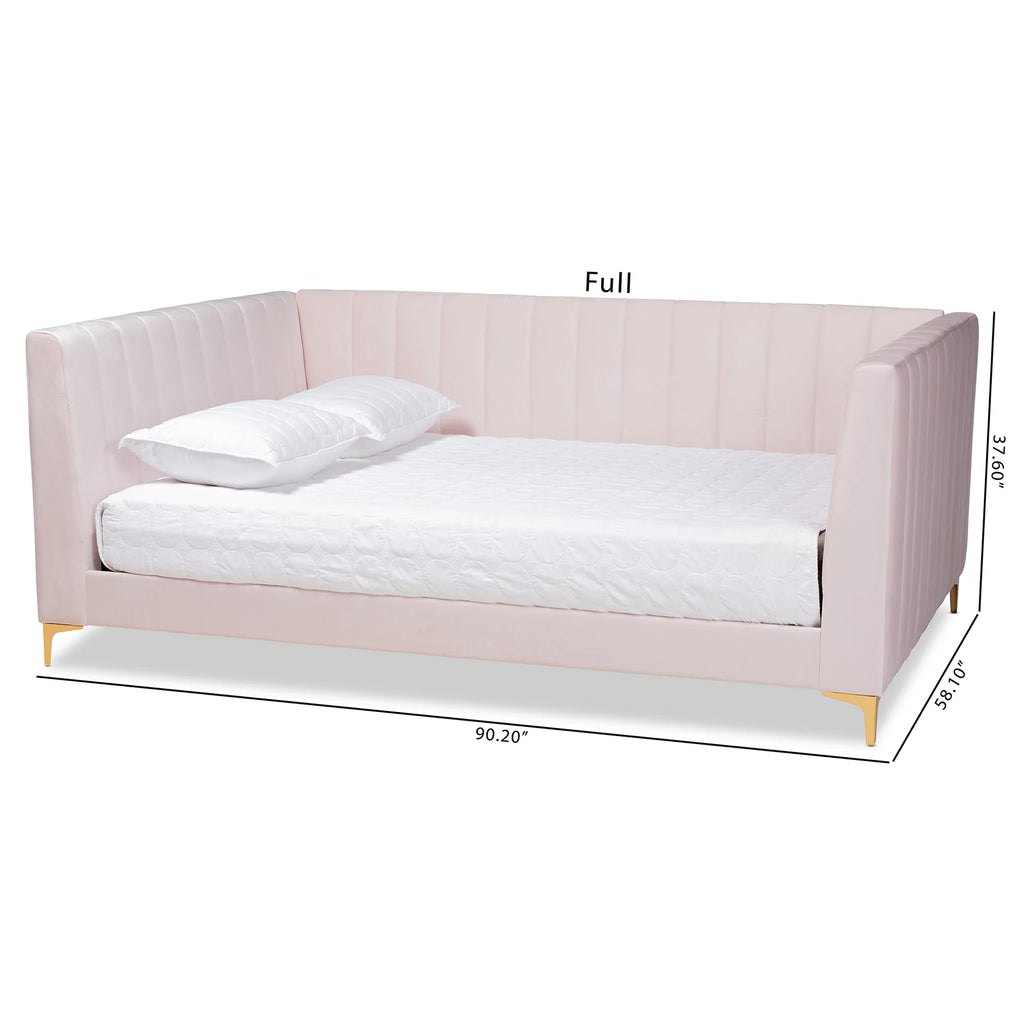 Light Pink Velvet Gold Finished Full Daybed W779