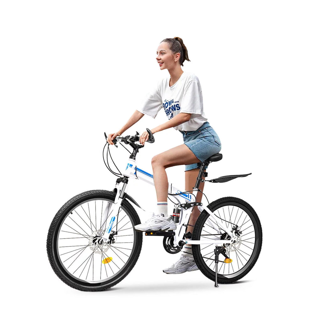 26 Mountain Folding Bike 21-speed Blue & White O224