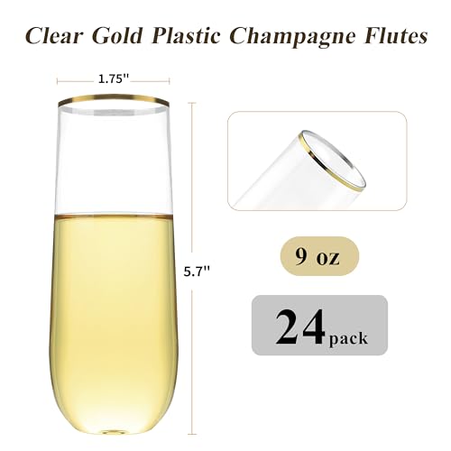 48 Pack 9 oz Clear Stemless Plastic Champagne Flutes B341666