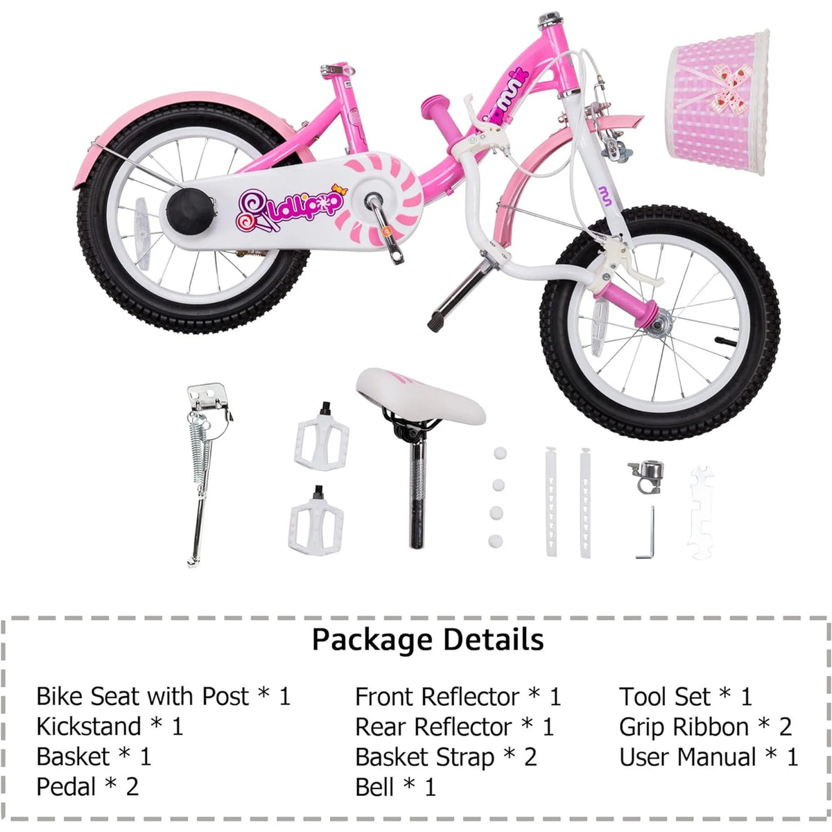 14 Inch Girls Kids Bike with Basket Training Wheels T6465