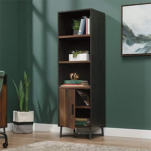 Industrial Tall 3 Adjustable Shelves Bookcase with Door in Grand Walnut and Black C76331