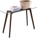 Glass Console Table with Solid Wood Legs I63899