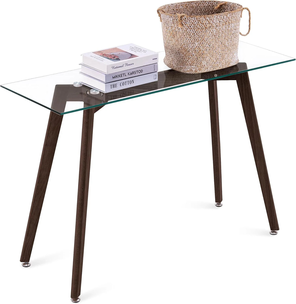 Glass Console Table with Solid Wood Legs I63899