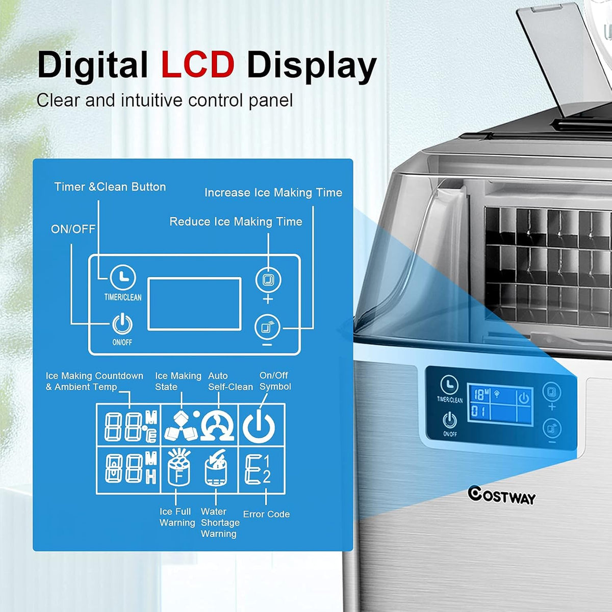 40LBS/24H Portable Compact Ice Machine with Auto Self-Cleaning Function U74944