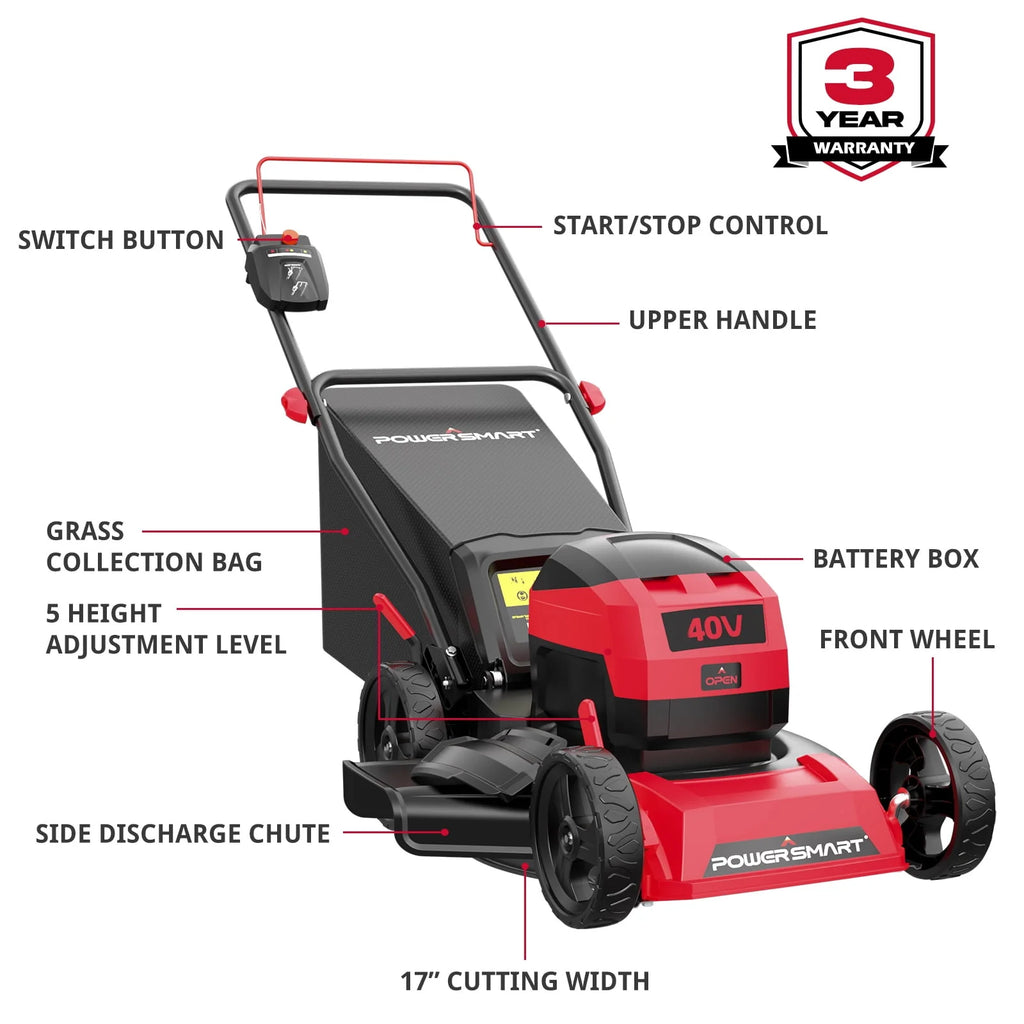 40V 17-inch Cordless Brushless Electric Push Lawn Mower D2669
