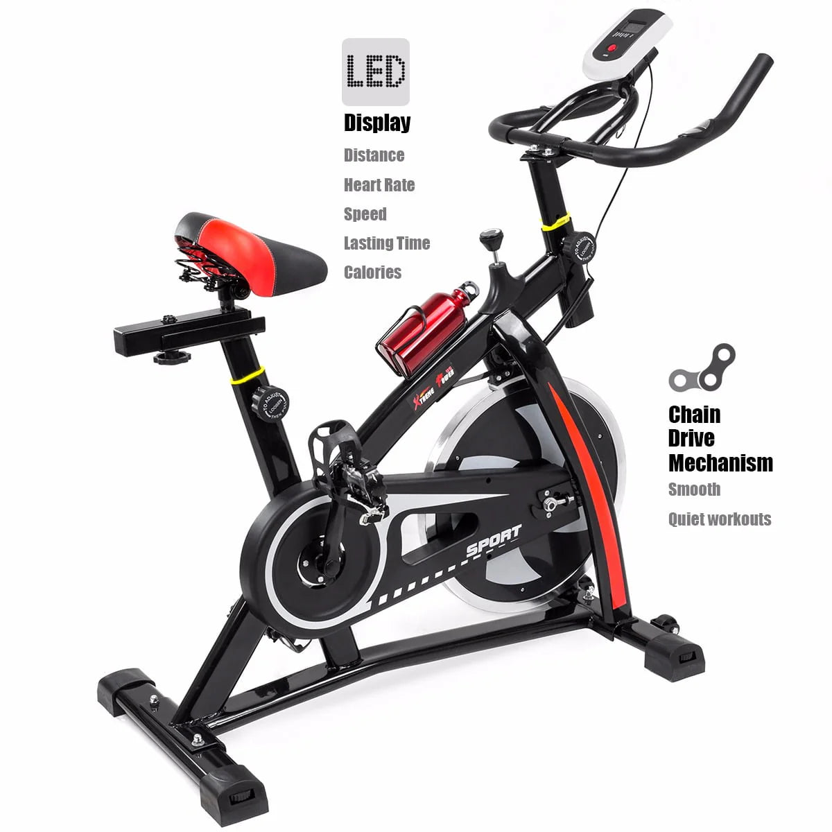 Blue Stationary Exercise Bike with Bottle Holder J675448