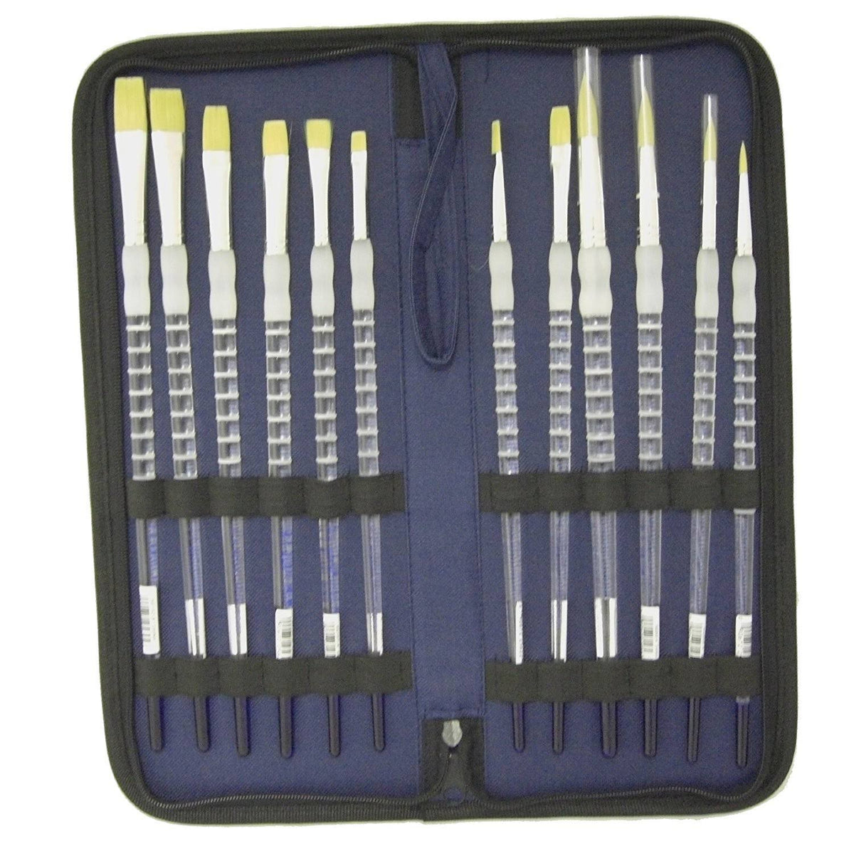 12 Long Handle Soft Grip Artist Paint Brushes with Storage Case J1959