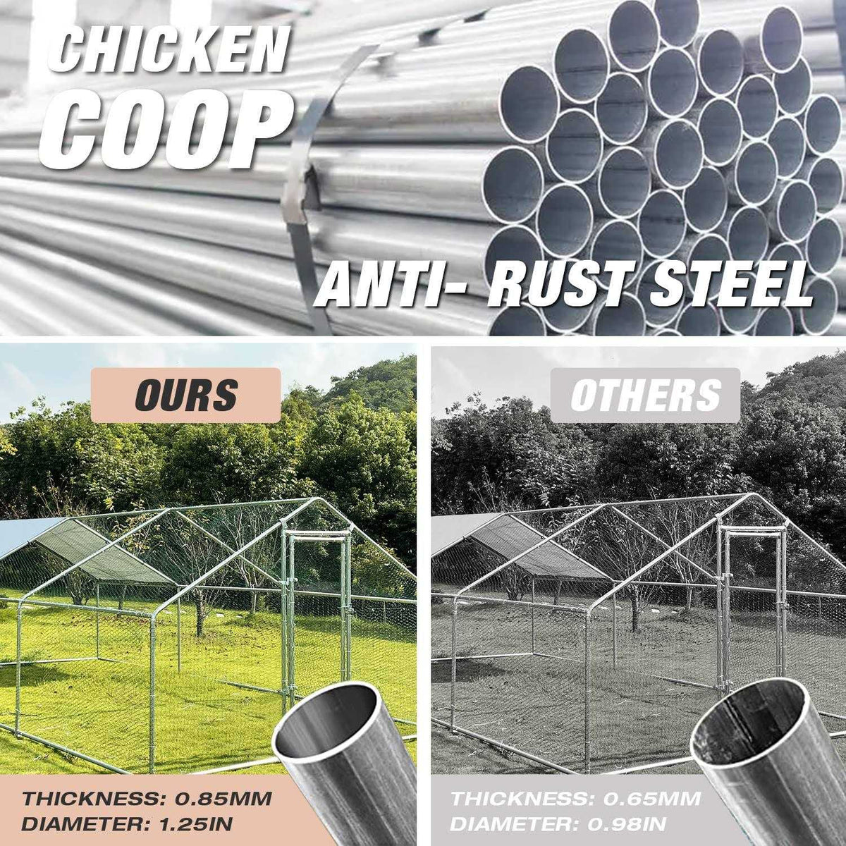Large Metal Walk-in Chicken Coop with Waterproof Cover H49827