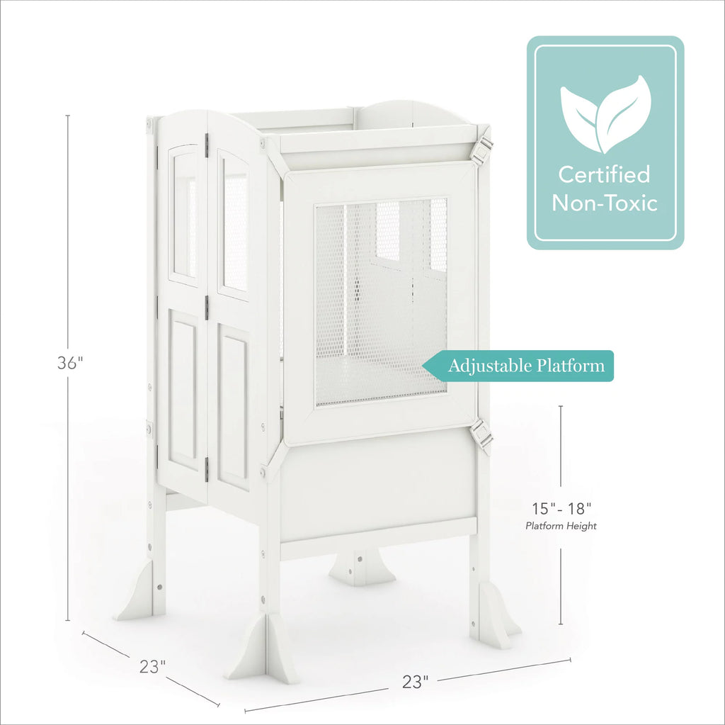 White Foldable Wooden Adjustable Height Toddler Stool Q99149