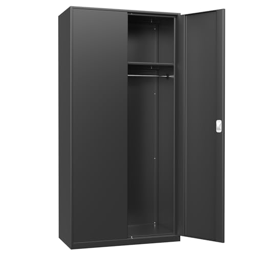Metal Storage Cabinet with 4 Lock Doors and 4 Adjustable Shelves, 74" Tall Rolling Cabinet L951074