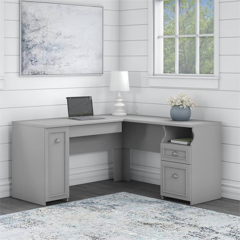 Cape Cod Gray L Shaped Desk with Storage S16563