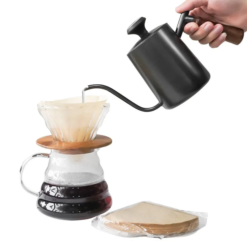 White Steel GooseNeck Coffee Kettle 600ML with Thermometer Z8865