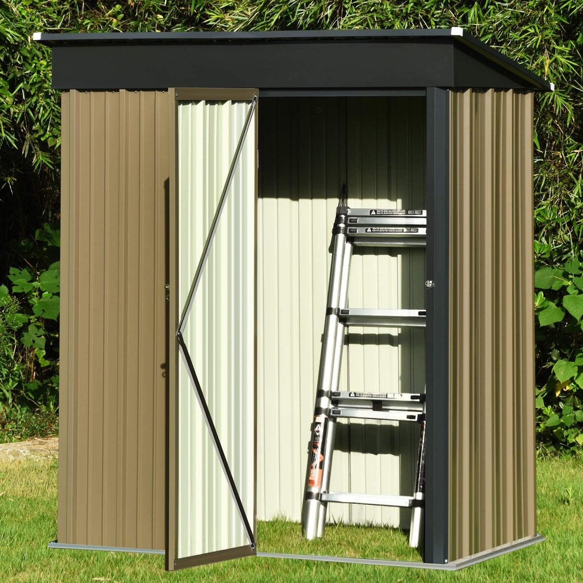 5x3 FT Galvanized Steel Outdoor Storage Shed, Dark Grey M362
