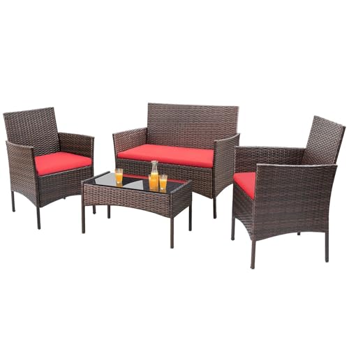 4 Pieces Rattan Wicker Patio Furniture Set S144814
